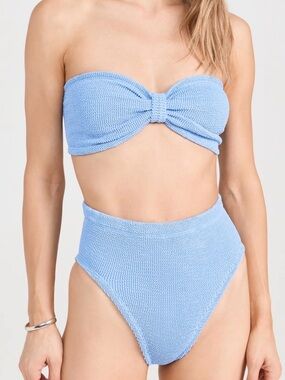 Hunza G Ruby Bandeau Bikini Seersucker one size NWT light blue